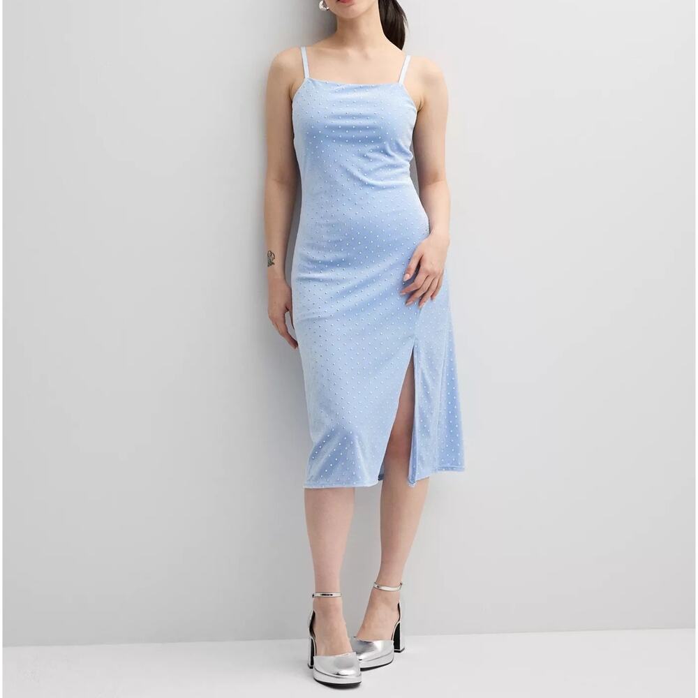 Love, Fire Baby Blue Studded Velvet Dress Juniors XL NWT Bodycon Midi Length